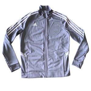 Adidas‎ Women's Med Track Jacket Full Zip Gray White Stripe Athletic Coat Medium